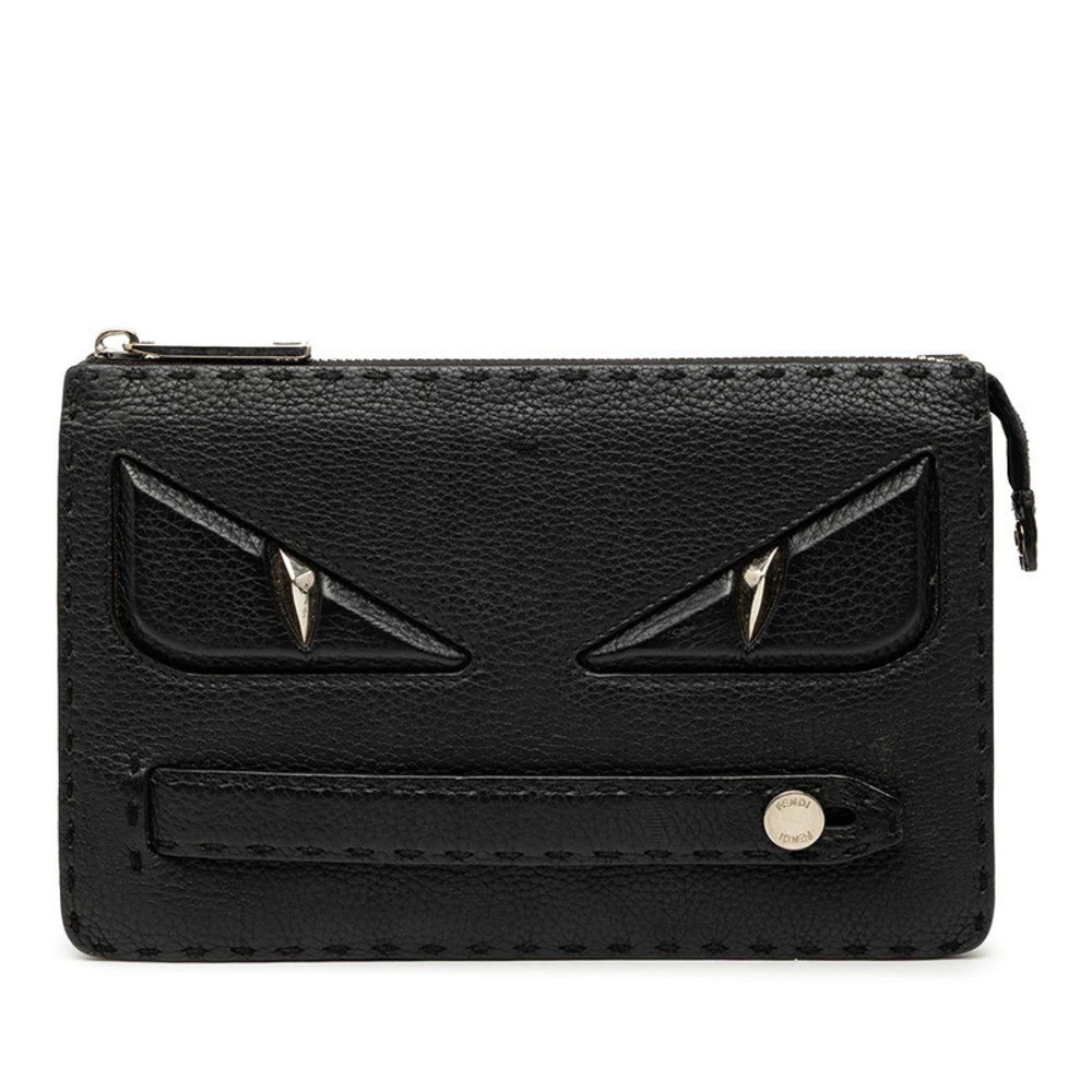 Fendi Selleria Monster Bugs Monster Eye Clutch Bag Shoulder Black Leather
